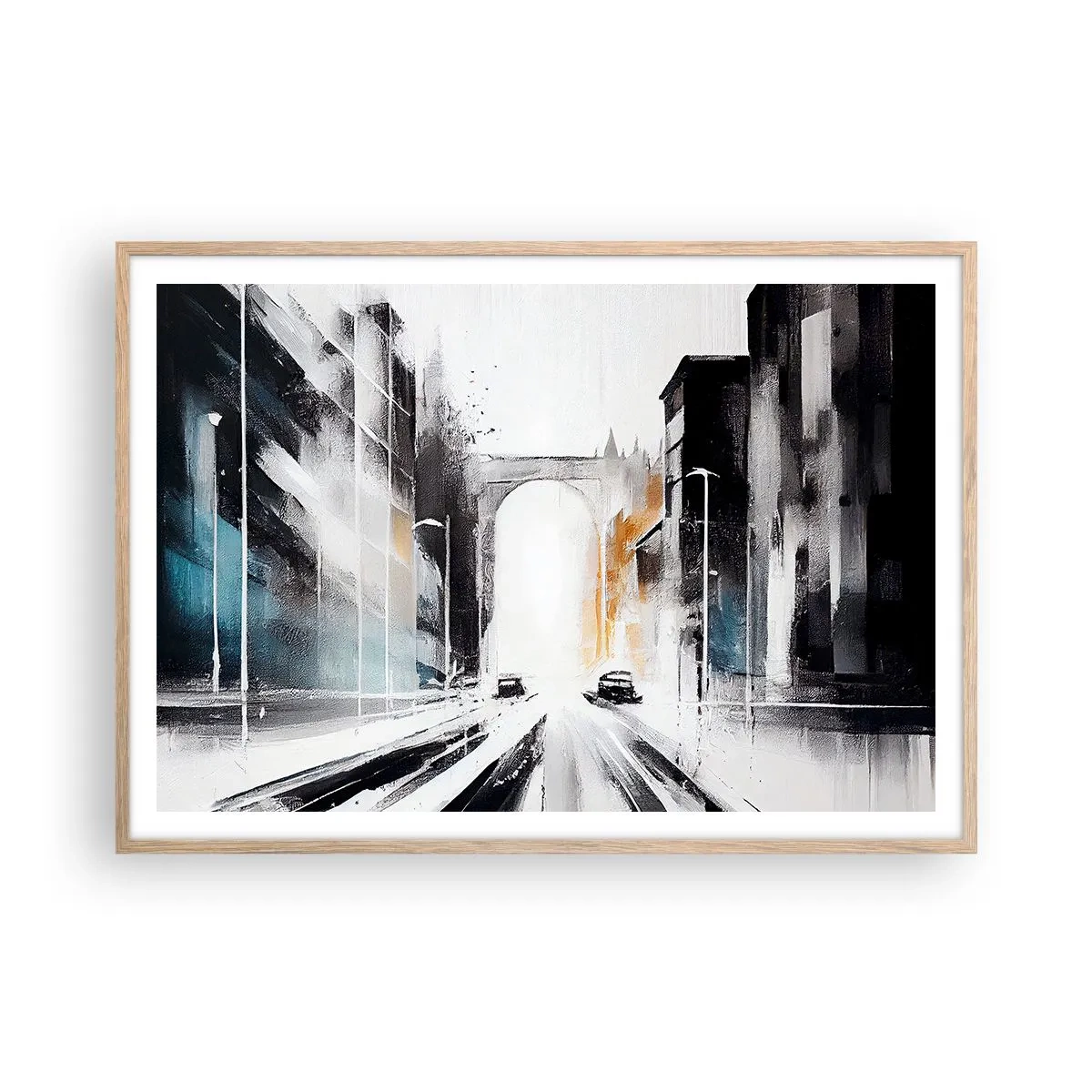 Plakát v rámu světlý dub - Studie města: architektura a pohyb - 100x70 cm