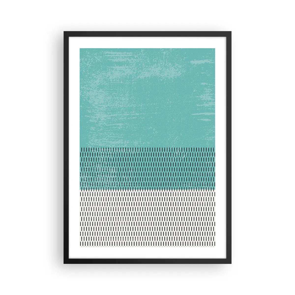 Plakát v černém rámu - Geometrický vzor s tyrkysovými a bílými prvky v minimalistickém stylu - 50x70cm - Vyvážená kompozice - Moderní nástěnná dekorace do obývacího pokoje a ložnice ARTTOR