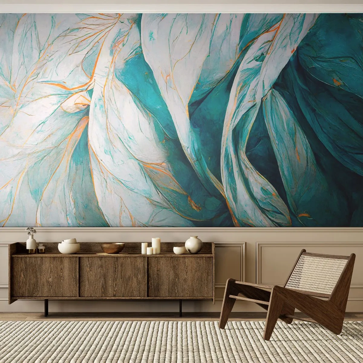 Fototapeta Premium Sand - Modrá abstrakce se zlatým motivem - Kus, Art Deco, Jemný - 200x140 cm