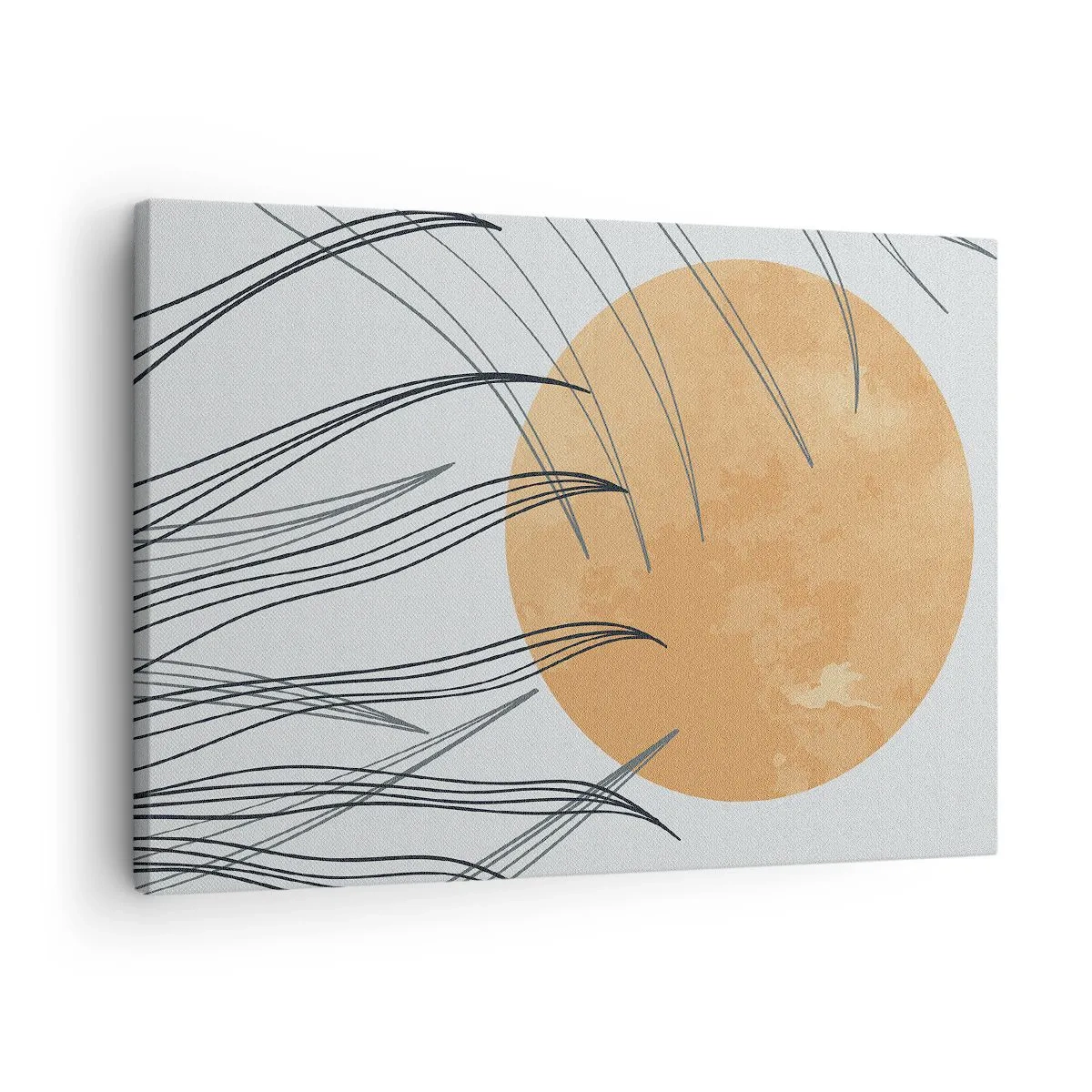Obraz na plátně - Abstraktní stébla trávy na pozadí velkého oranžového slunce - 70x50cm - Vždy ke slunci - Moderní nástěnná dekorace do obývacího pokoje a ložnice ARTTOR