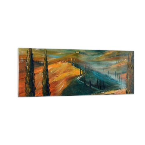Obraz na skle - Toskánská krajina - 140x50 cm