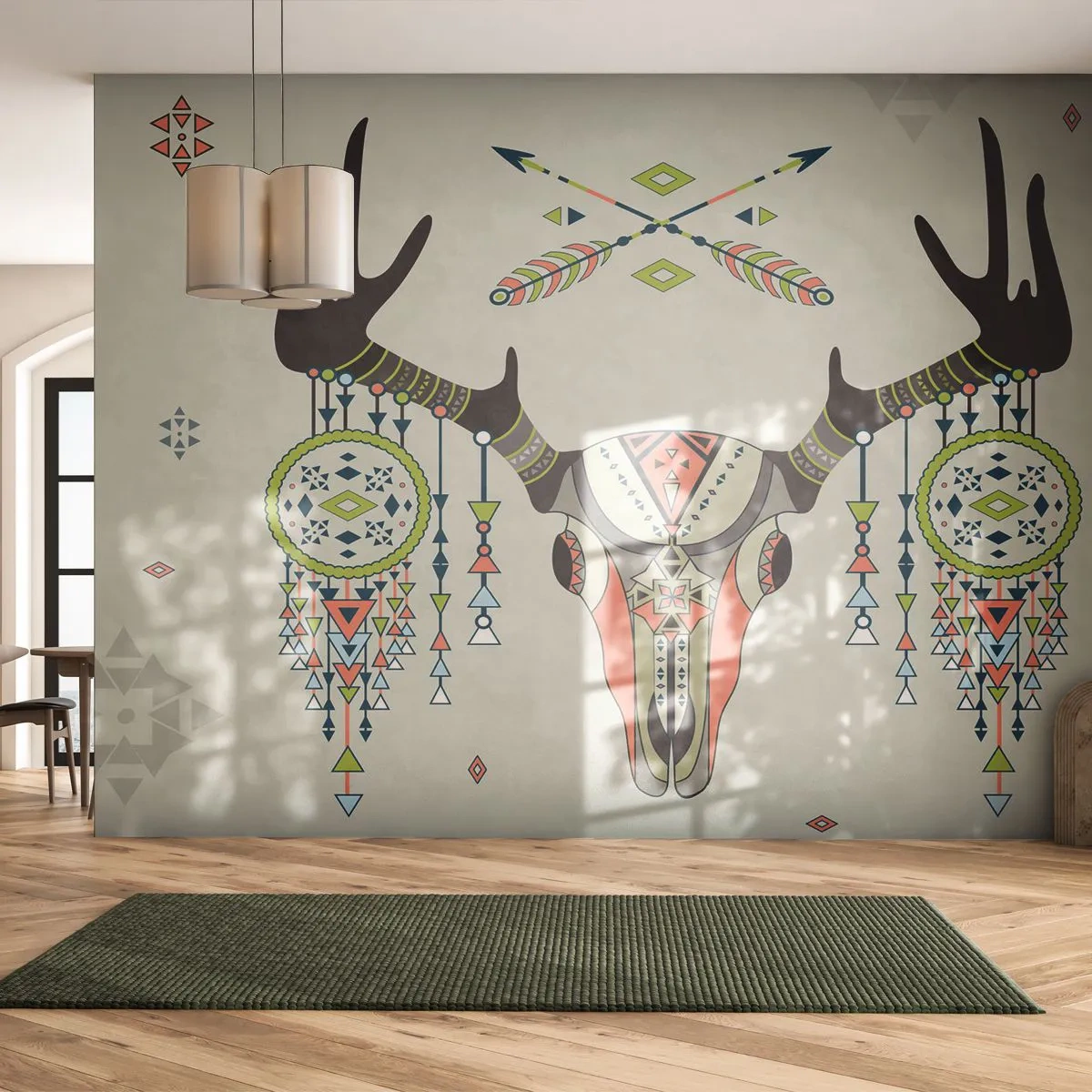 Fototapeta Samolepicí Deluxe Sticker - Trofej indiánského lovce - Abstrakce, Jelen, Boho - 250x175 cm