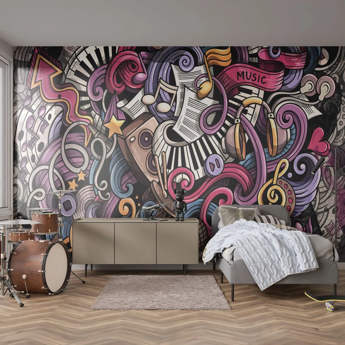 Fototapeta Samolepicí Deluxe Sticker - Komplikovaná melodie - Hudba, Nástěnná malba, Graffiti - 250x175 cm