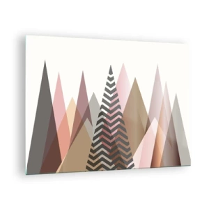 Obraz na skle - Geometrické pastelové hory s centrálním vzorem - 70x50cm - Pyramidální pohled - Moderní nástěnná dekorace do obývacího pokoje a ložnice ARTTOR