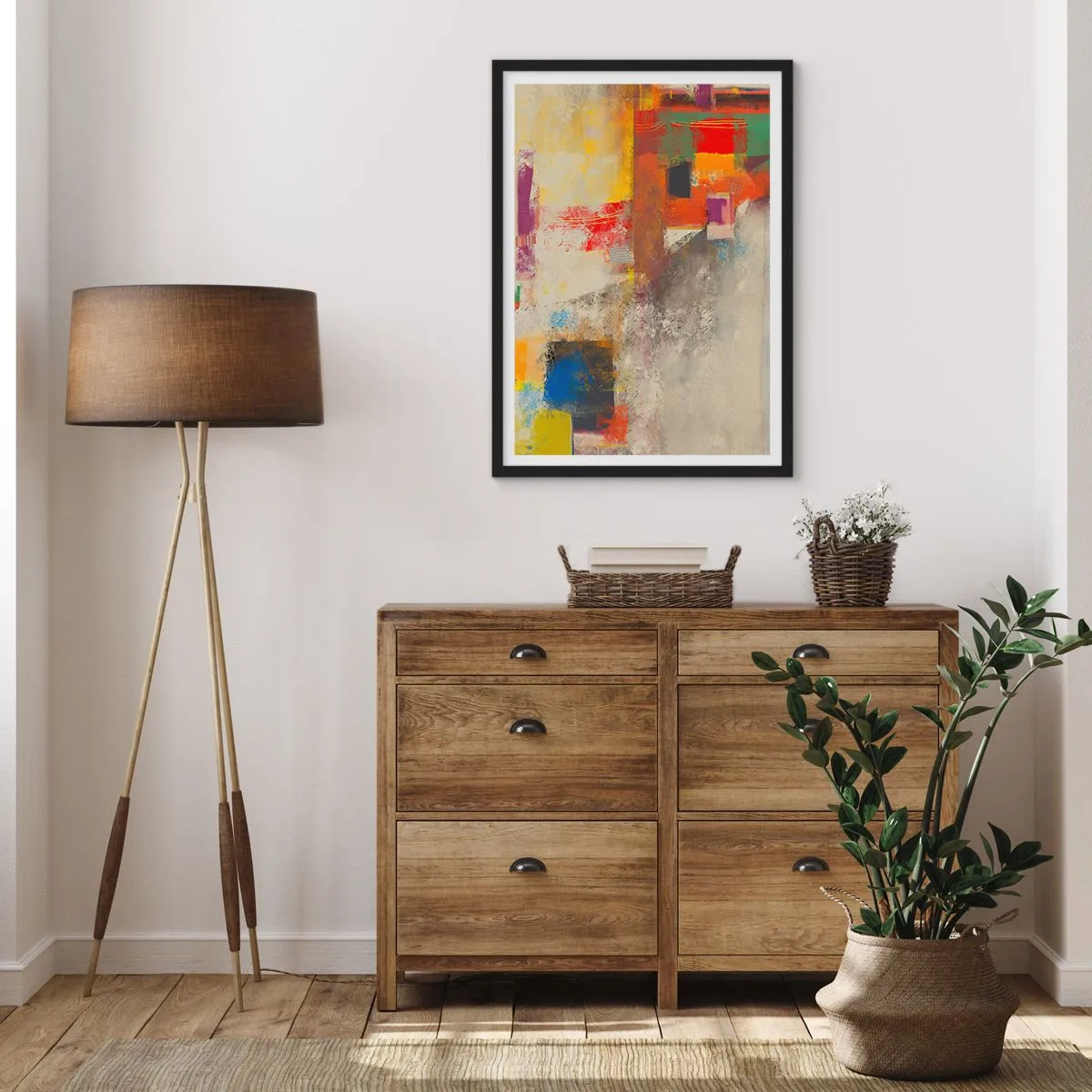 Plakát v černém rámu - Abstraktní kompozice v živých barvách - 50x70cm - Geometrie barev - Moderní nástěnná dekorace do obývacího pokoje a ložnice ARTTOR