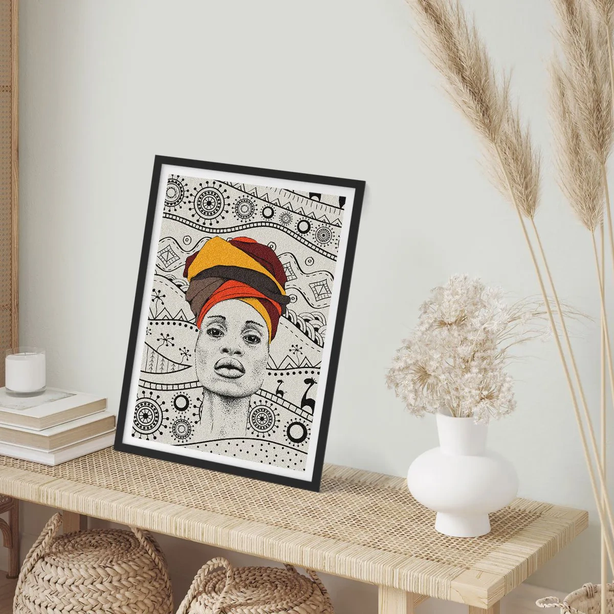 Plakát v černém rámu - Africký patriarcha - 50x70cm - Africký portrét - Moderní nástěnná dekorace do obývacího pokoje a ložnice ARTTOR