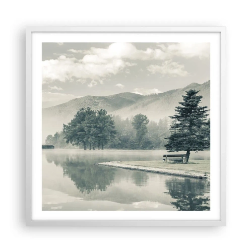 Plakát v bílém rámu - Jezero ještě spí - 60x60 cm