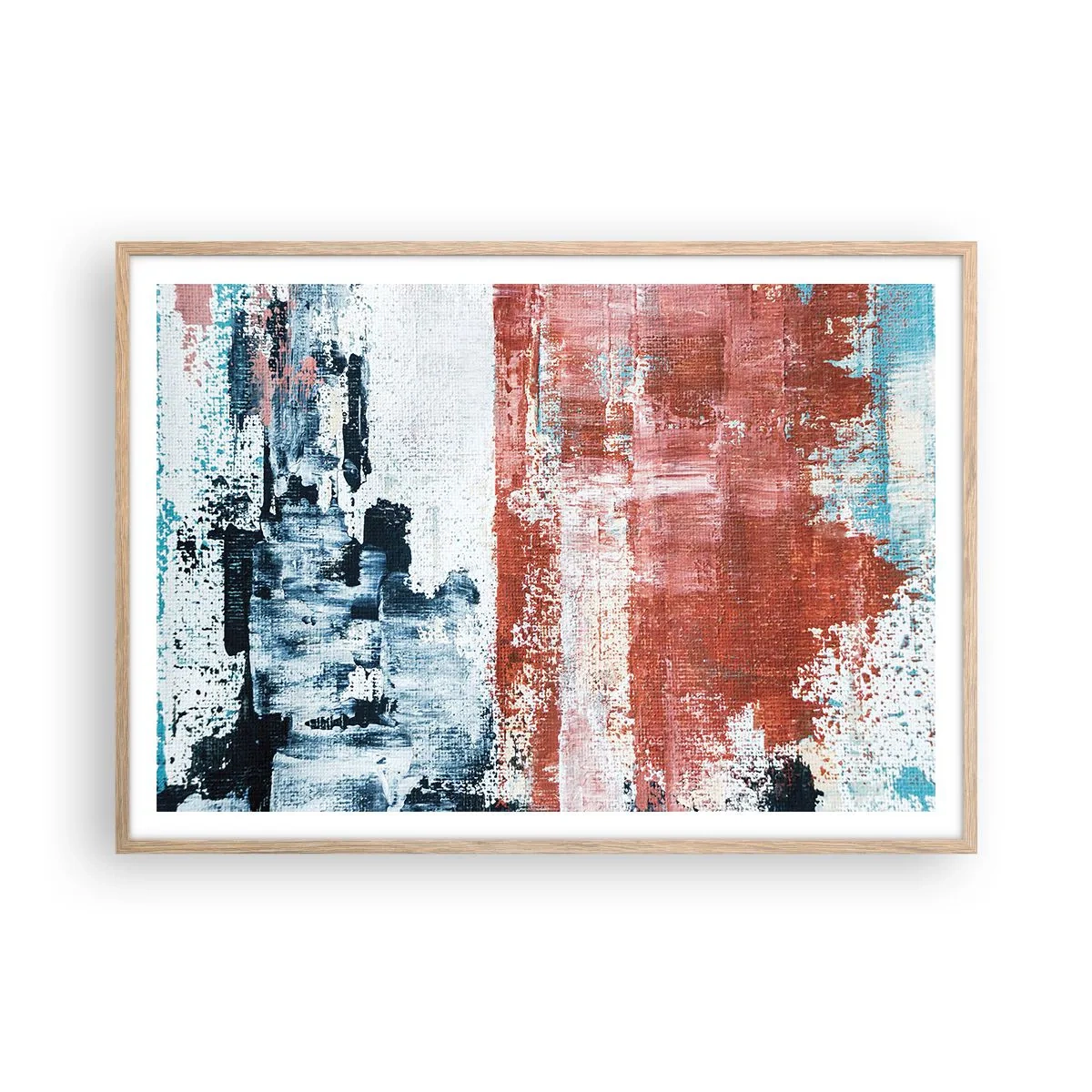 Plakát v rámu světlý dub - Abstraktní půl na půl - 100x70 cm