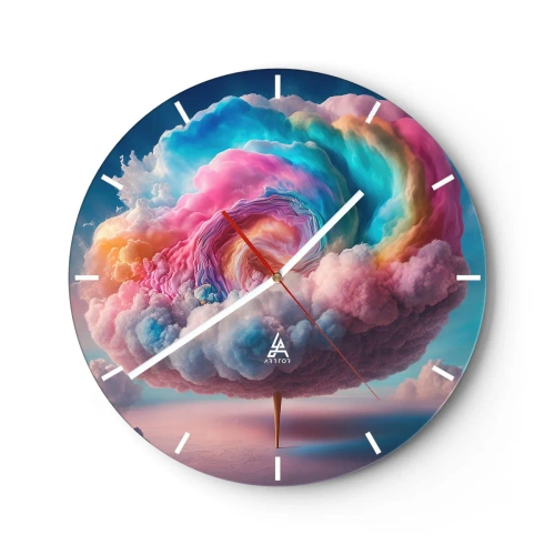Nástěnné hodiny - Fantastický oblačný strom v pastelových barvách - 30x30cm - Sen o zábavním parku - Moderní nástěnná dekorace do obývacího pokoje, kuchyně a ložnice ARTTOR