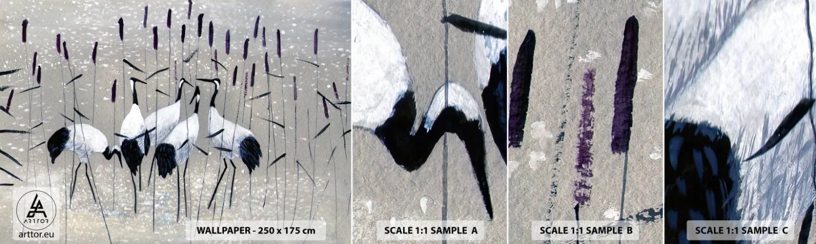 Vzor Fototapety Samolepicí Deluxe Sticker - Mezi svými - Jeřáb, Pták, Příroda - 100x30 cm