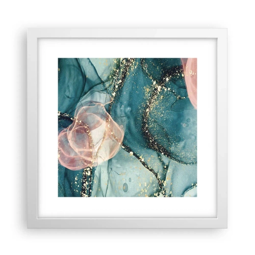 Plakát v bílém rámu - Modré hedvábí modré, růžový tyl - 30x30 cm