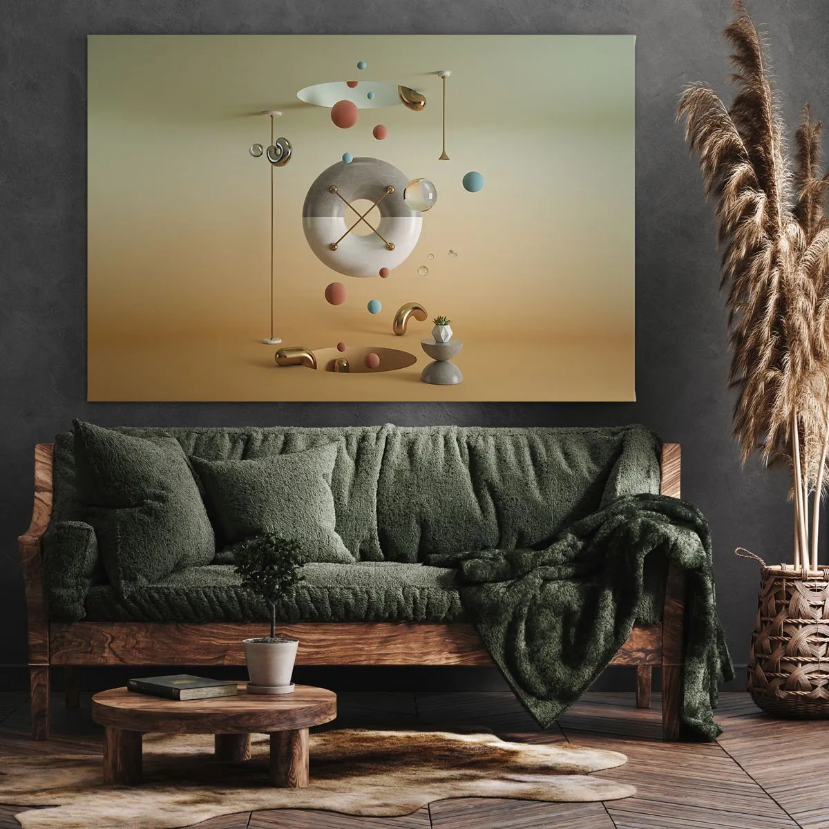 Obraz na plátně - Geometrické obrazce v pastelových barvách v surrealistickém uspořádání - 70x50cm - Vše je možné - Moderní nástěnná dekorace do obývacího pokoje a ložnice ARTTOR