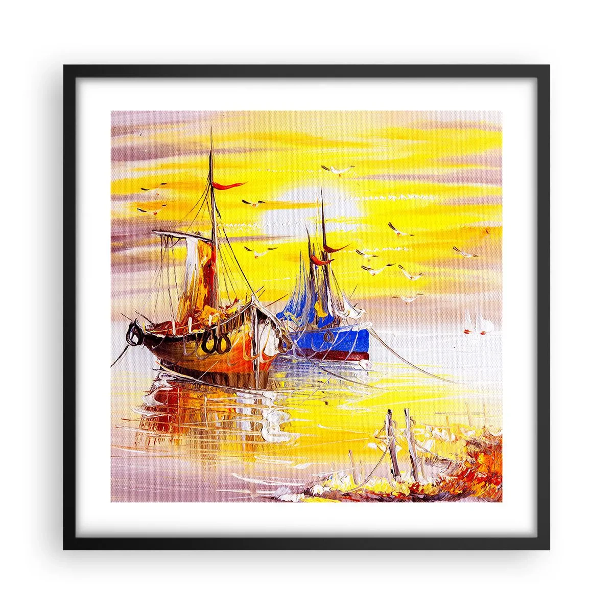 Plakát v černém rámu - Zasloužený odpočinek v přístavu - 50x50 cm