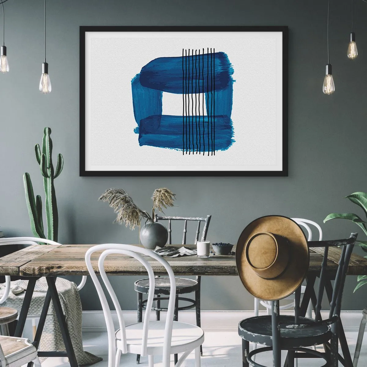 Plakát v černém rámu - Modročerná kompozice - 100x70 cm