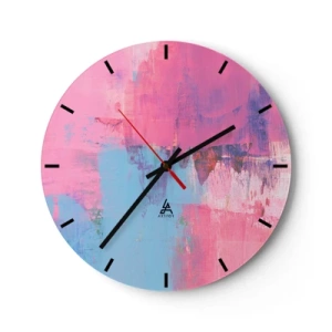 Nástěnné hodiny - Abstraktní malířská kompozice v odstínech růžové a modré. - 30x30cm - Růžová, modrá a špetka světla - Moderní nástěnná dekorace do obývacího pokoje, kuchyně a ložnice ARTTOR