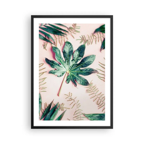 Plakát v černém rámu - Listy v různých odstínech zelené na růžovém pozadí - 50x70cm - Studie zelené na růžovém pozadí - Moderní nástěnná dekorace do obývacího pokoje a ložnice ARTTOR