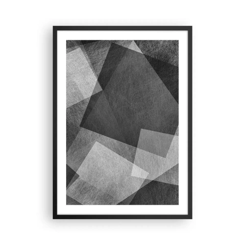 Plakát v černém rámu - Černobílá abstrakce s geometrickými tvary - 50x70cm - Odvěký symbol trvalosti a pořádku - Moderní nástěnná dekorace do obývacího pokoje a ložnice ARTTOR