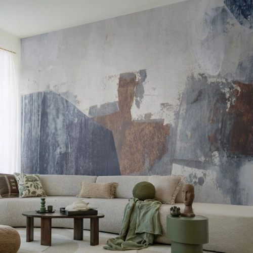 Fototapeta na míru Premium Sand - Modro-hnědé tvary - Kus, Abstrakce, Minimalismus