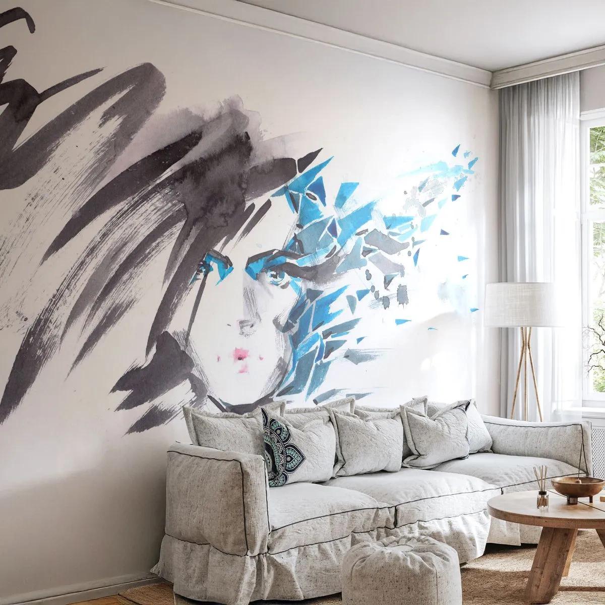 Fototapeta Premium Canvas - Smyslný portrét v šedé a modré - Žena, ženská tvář, Abstrakce - 500x350 cm