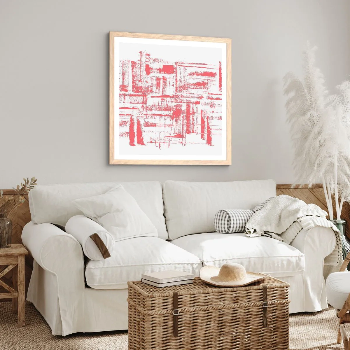 Plakát v rámu světlý dub - Červené město - 60x60 cm