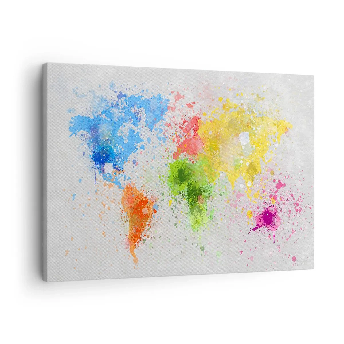 Obraz na plátně - Mapa světa v barevné akvarelové interpretaci - 70x50cm - Všechny barvy světa - Moderní nástěnná dekorace do obývacího pokoje a ložnice ARTTOR