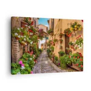 Obraz na plátně - Kouzelná ulice plná květin a květináčů - 70x50cm - Italské zákoutí - Moderní nástěnná dekorace do obývacího pokoje a ložnice ARTTOR