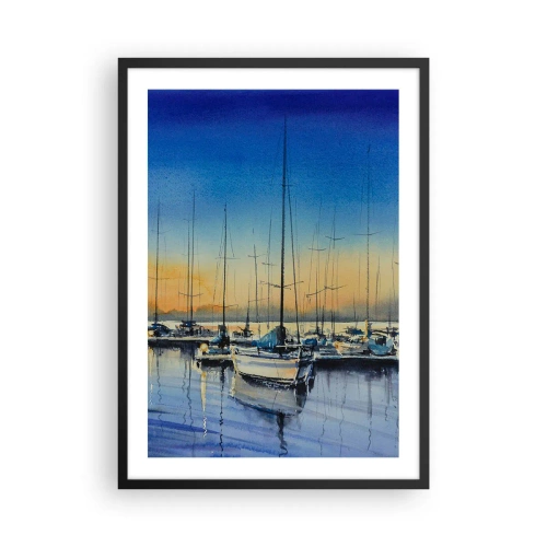 Plakát v černém rámu - Malířská scéna plachetnic v přístavu při západu slunce - 50x70cm - Konec dobrého dne - Moderní nástěnná dekorace do obývacího pokoje a ložnice ARTTOR