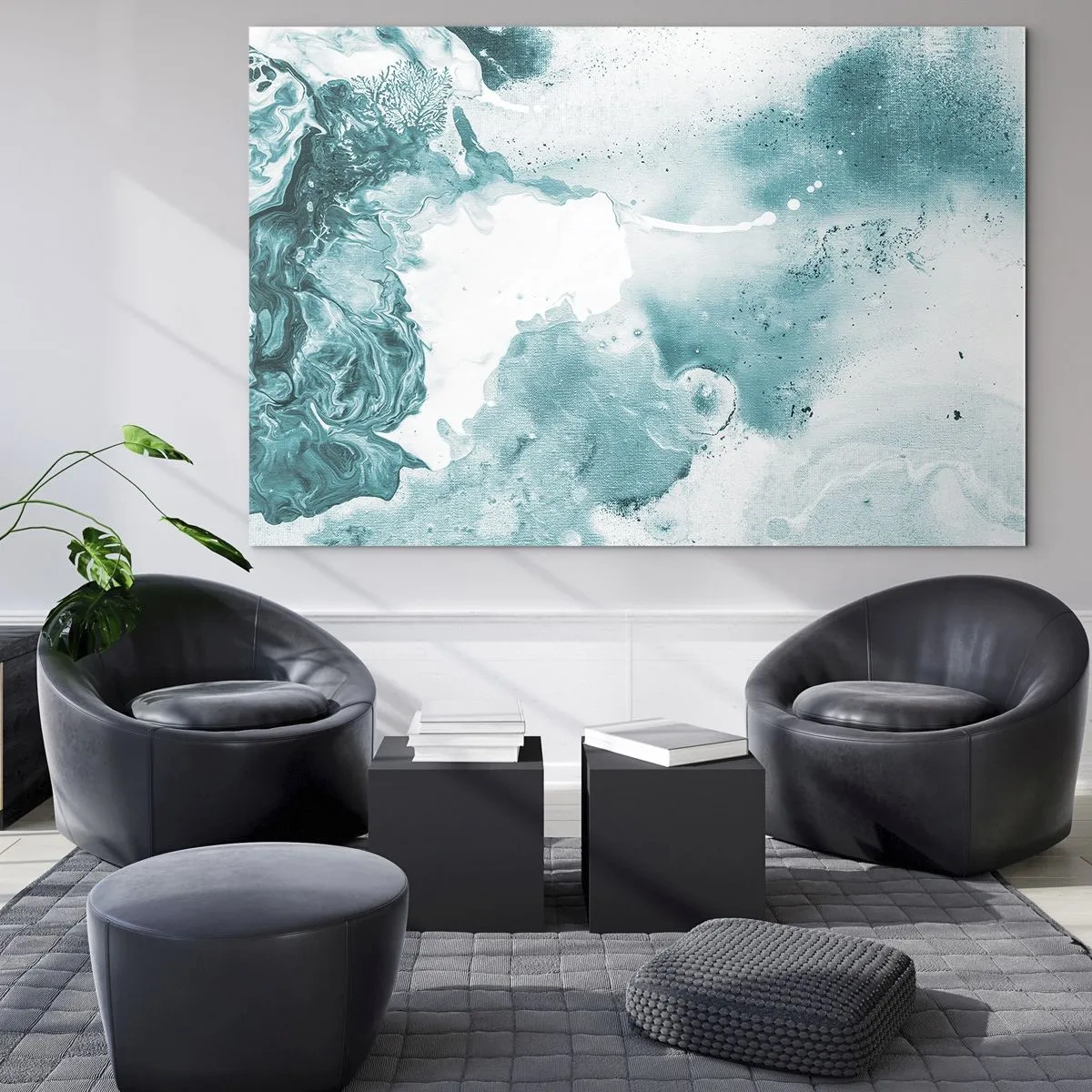 Obraz na skle - Abstraktní modré bazény na skleněném pozadí - 70x50cm - Povodí modré - Moderní nástěnná dekorace do obývacího pokoje a ložnice ARTTOR