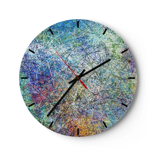 Nástěnné hodiny - Abstraktní, barevný motiv s chaotickými liniemi a skvrnami. - 30x30cm - To není tak jednoduché - Moderní nástěnná dekorace do obývacího pokoje, kuchyně a ložnice ARTTOR