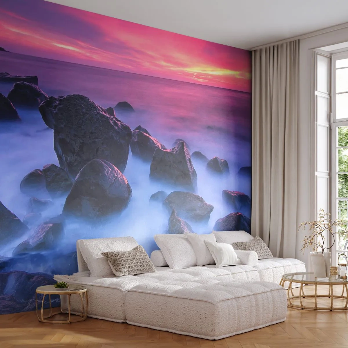 Fototapeta Samolepicí Deluxe Sticker - Narozeniny v lesku a v mlze - Krajina, Oceán, Západ slunce - 250x175 cm