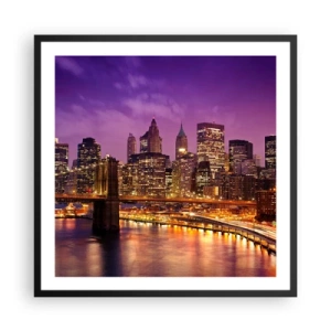 Plakát v černém rámu - Fialovo-zlatý Manhattan - 60x60 cm