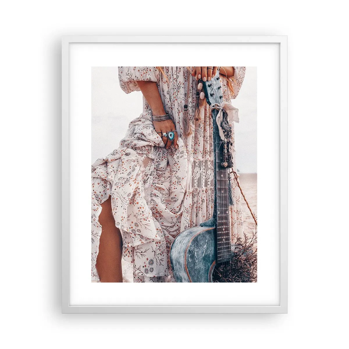 Plakát v bílém rámu - Květinové děti na cestě - 40x50 cm