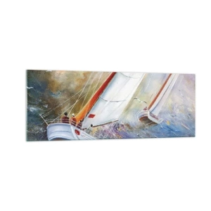 Obraz na skle - Běžící přes vlny - 140x50 cm