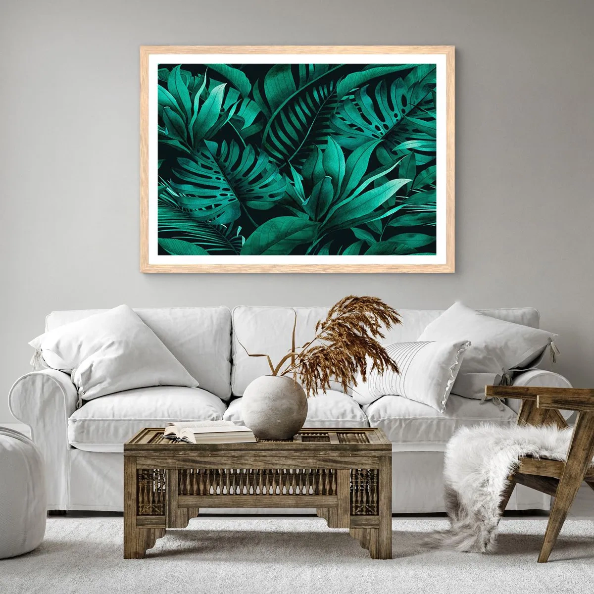 Plakát v rámu světlý dub - Hloubka tropické zeleně - 100x70 cm