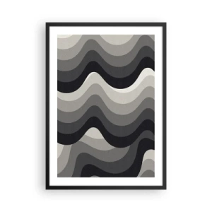 Plakát v černém rámu - Geometrické vlny v odstínech černé a šedé - 50x70cm - Vlna za vlnou - Moderní nástěnná dekorace do obývacího pokoje a ložnice ARTTOR