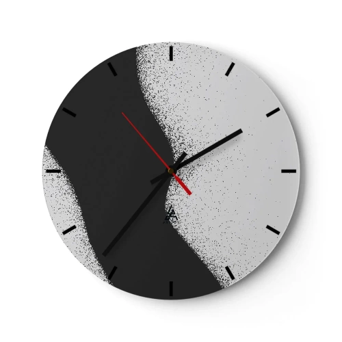Nástěnné hodiny - Černobílá abstrakce s plynulým přechodem a zrnitým efektem - 30x30cm - Plynulá rovnováha - Moderní nástěnná dekorace do obývacího pokoje, kuchyně a ložnice ARTTOR