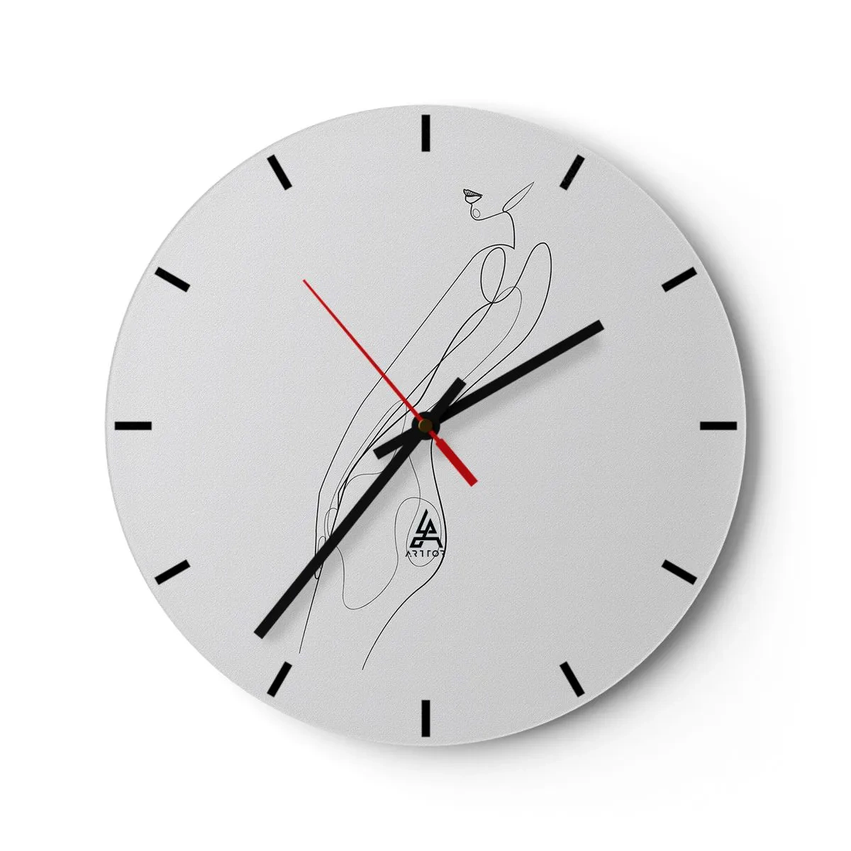 Nástěnné hodiny - Minimalistická linie ženské siluety na bílém pozadí - 30x30cm - Pouze slib - Moderní nástěnná dekorace do obývacího pokoje, kuchyně a ložnice ARTTOR