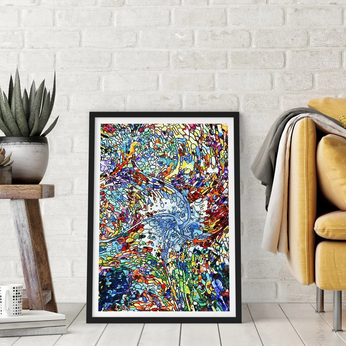Plakát v černém rámu - Abstraktní tok barev a struktur - 50x70cm - Vitráž s kapkami - Moderní nástěnná dekorace do obývacího pokoje a ložnice ARTTOR