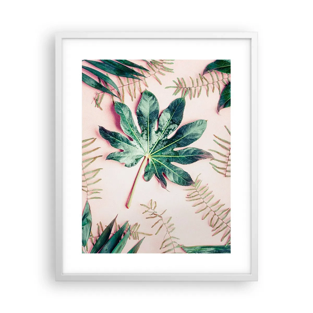 Plakát v bílém rámu - Studie zelené na růžovém pozadí - 40x50 cm