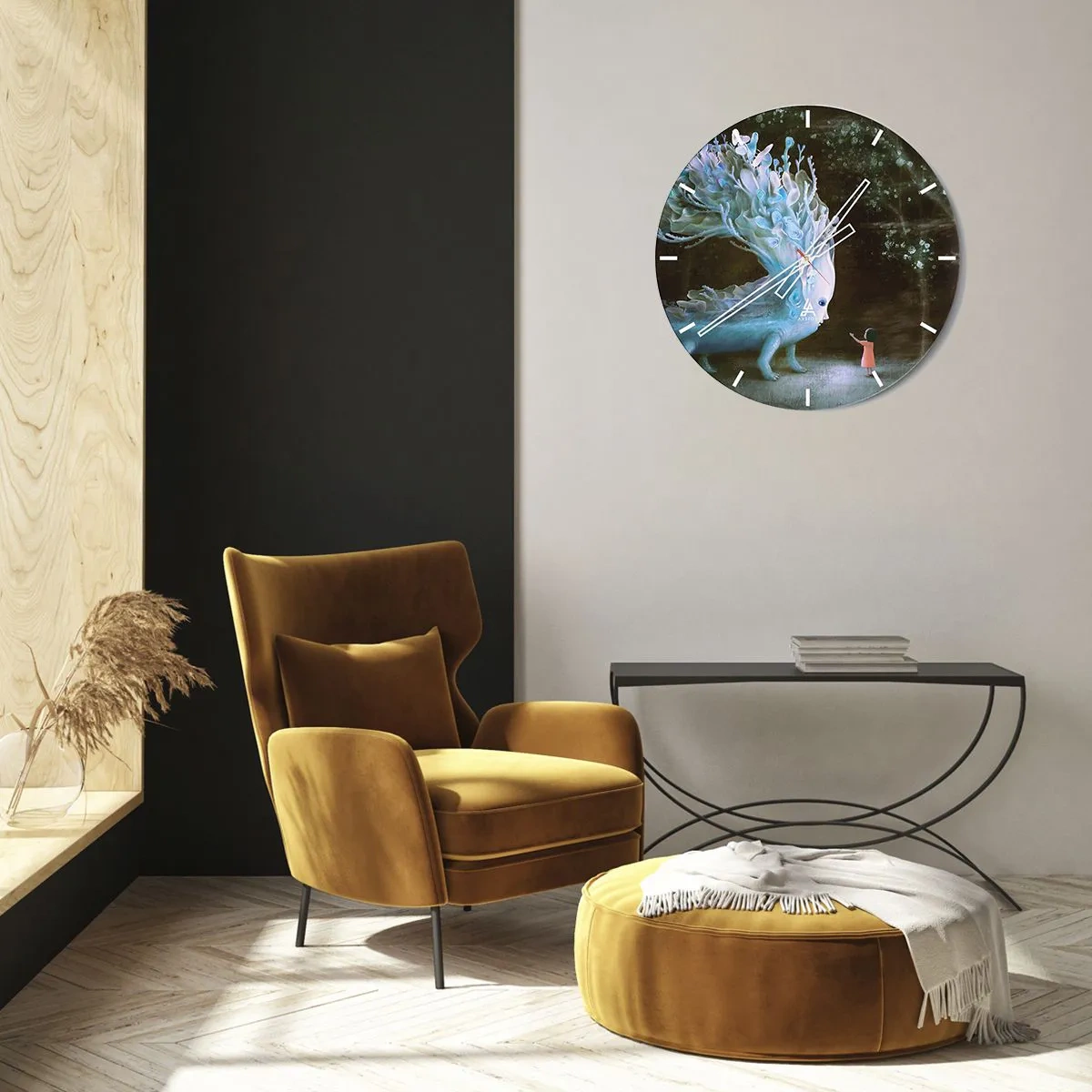 Nástěnné hodiny - Malá holčička potká v lese kouzelného tvora. - 30x30cm - Fantastické setkání - Moderní nástěnná dekorace do obývacího pokoje, kuchyně a ložnice ARTTOR