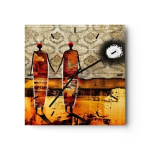 Nástěnné hodiny - Etnická kompozice v barvách Afriky - 40x40 cm