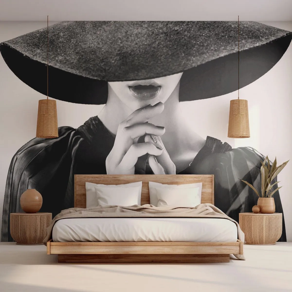 Fototapeta Samolepicí Deluxe Sticker - Ukrytá krása - žena V Klobouku, ženské ruce, Móda - 150x105 cm