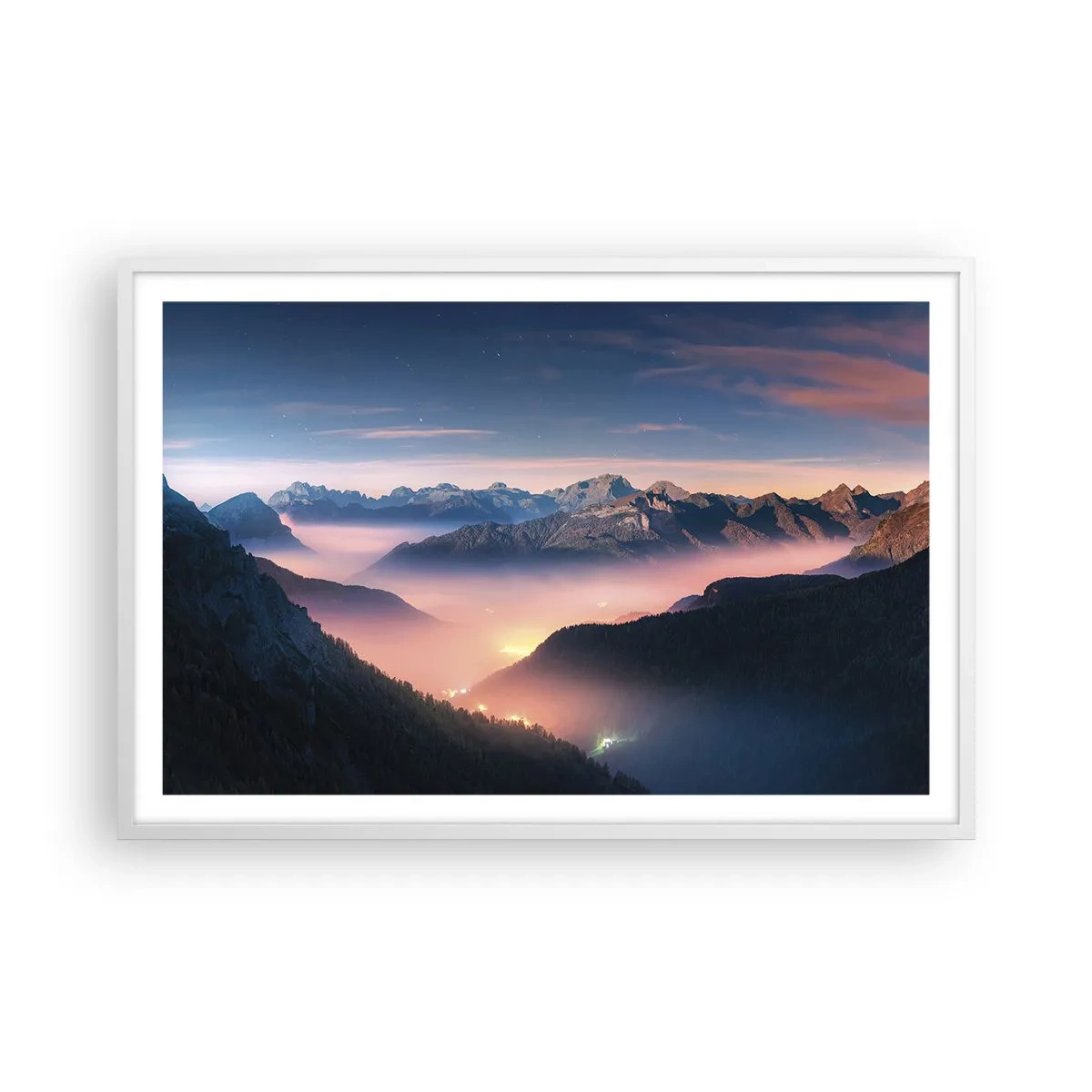 Plakát v bílém rámu - Světlo v údolích - 91x61 cm