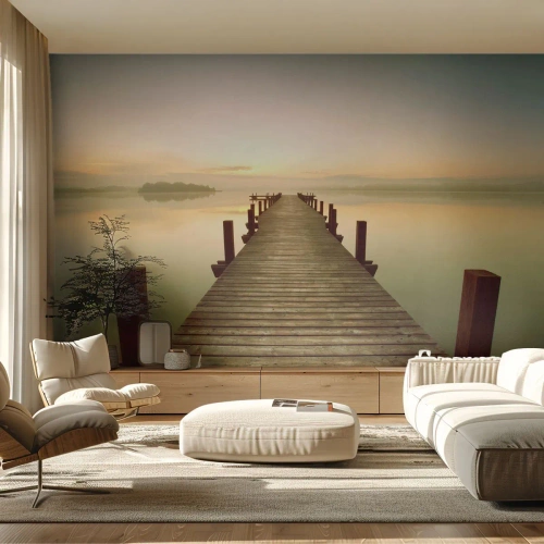 Fototapeta Premium Canvas - Rozbřesk, svítání, světlo - Krajina, jezero, Dřevěný most - 200x140 cm