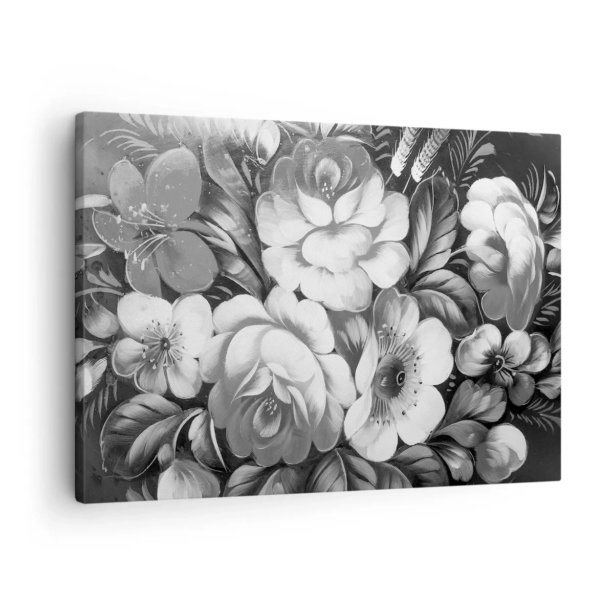 Obraz na plátně - Černobílé květiny v klasické a elegantní kompozici - 70x50cm - Krásné dokonce v šedi - Moderní nástěnná dekorace do obývacího pokoje a ložnice ARTTOR