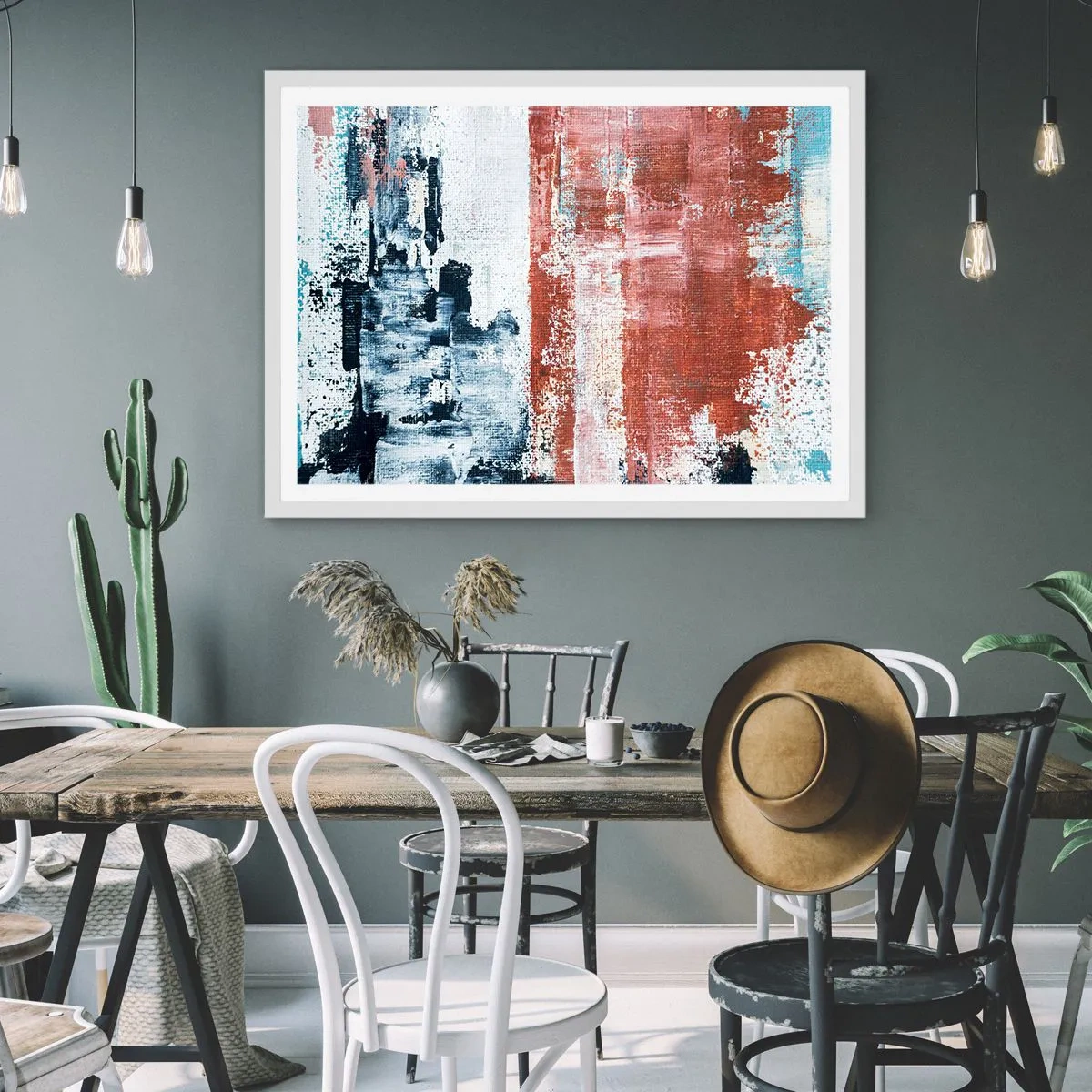 Plakát v bílém rámu - Abstraktní půl na půl - 50x40 cm