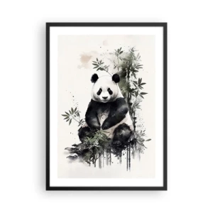 Plakát v černém rámu - Akvarelová panda obklopená bambusovými listy - 50x70cm - Pozdravy z Číny - Moderní nástěnná dekorace do obývacího pokoje a ložnice ARTTOR