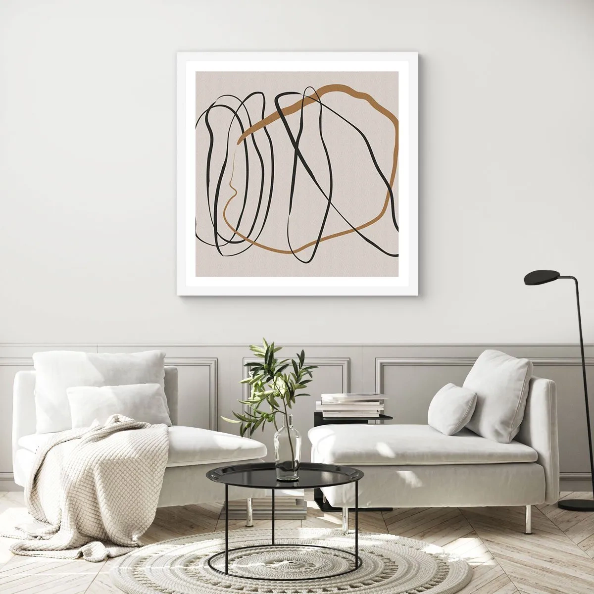 Plakát v bílém rámu - Kompozice – tanec ve smyčce - 60x60 cm