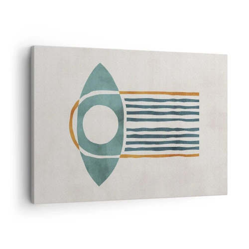 Obraz na plátně - Geometrický vzor v odstínech zelené a oranžové - 70x50cm - Znaky a rituály - Moderní nástěnná dekorace do obývacího pokoje a ložnice ARTTOR