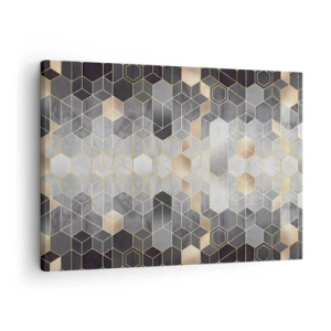 Obraz na plátně - Geometrický vzor ve zlatých odstínech - 70x50cm - Diamantová kompozice - Moderní nástěnná dekorace do obývacího pokoje a ložnice ARTTOR